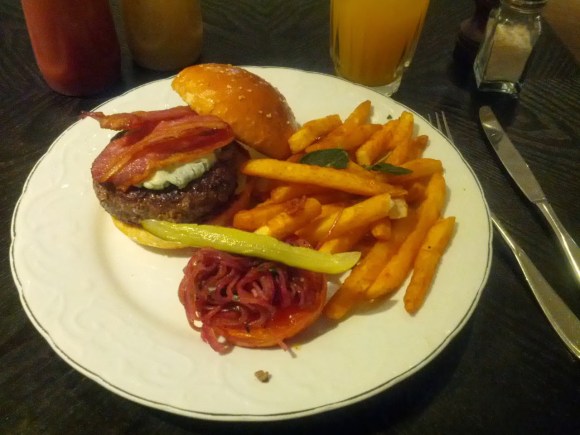 Beef burger with blue cheese and bacon